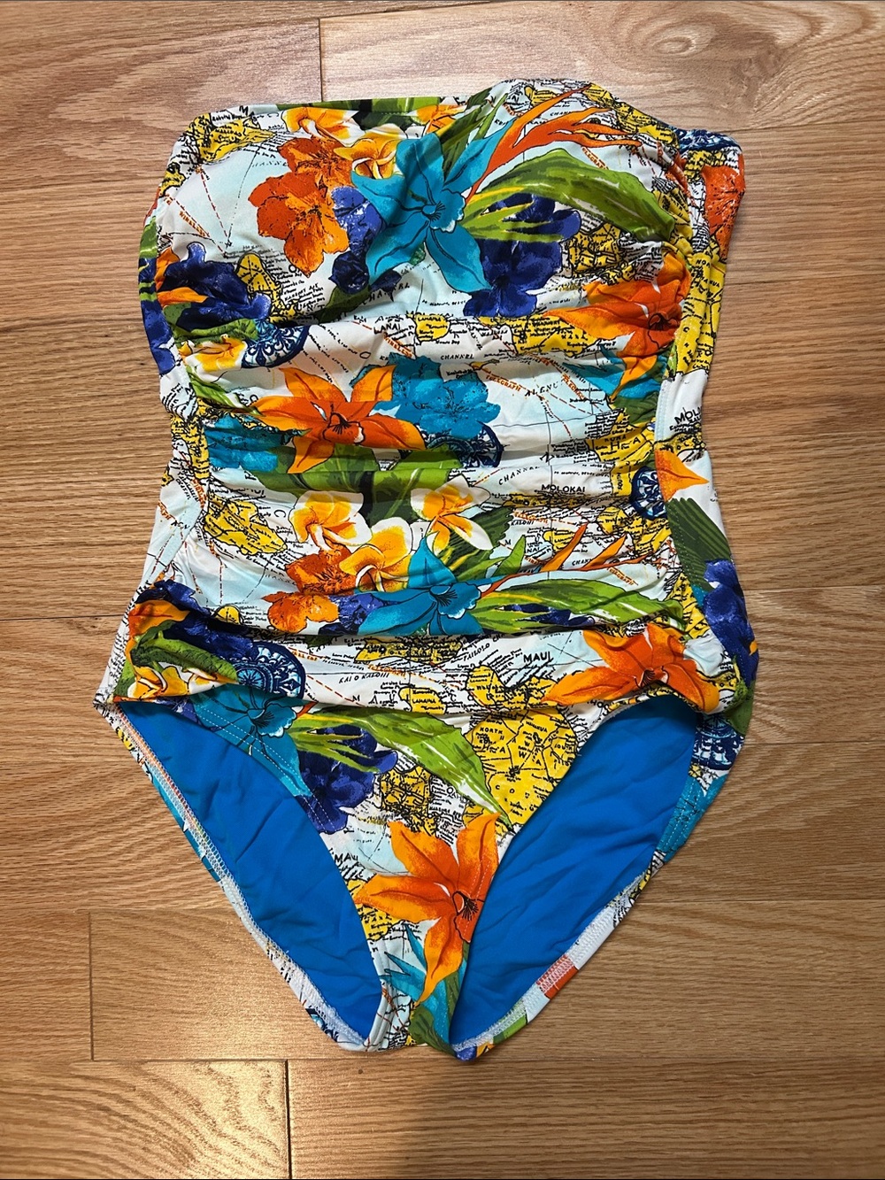 Tommy Bahama Strapless Tropical One-Piece Swimsuit - Blue, Orange, Green